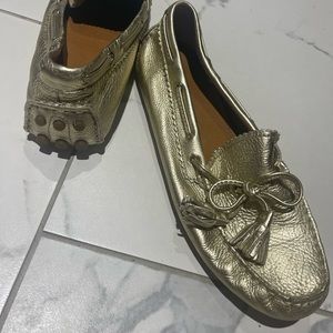 Coach Fredrica Gold Metallic Leather Slip-On Driving Loafers